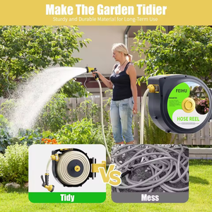 Carrete retráctil mejorado para manguera de jardín de 1/2 pulgada, enrollador automático de manguera de jardín para montaje en pared con conexión de latón de 3/4 de pulgada - Product Image 5