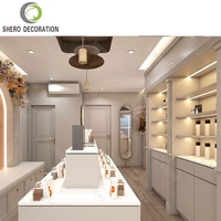 Vitrine de présentation de cosmétiques, présentoir d'échantillons de soins de la peau, comptoir de présentation de parfums pour boutique, présentoir de vernis à ongles pour salon de beauté, finition grain de bois