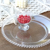 Assiettes rondes en plastique transparent écologiques avec perles dorées pour mariage
