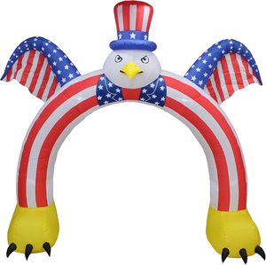 Aigle chauve gonflable patriotique <span class=keywords><strong>de</strong></span> 9 pieds <span class=keywords><strong>de</strong></span> haut pour le <span class=keywords><strong>4</strong></span> juillet, avec chapeau et arche <span class=keywords><strong>de</strong></span> drapeau américain avec lumières LED - Product Image 1