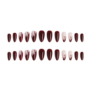 Uñas Postizas en Forma de Almendra Color Borgoña con Puntas Vintage Minimalistas, Acabado Natural Brillante, Juego de Uñas Postizas Reutilizables - Product Image 3