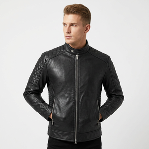 Unisex Black PU <b>Leather</b> Coated Bomber Motorcycle <b>Jacket</b> Quilted Slim Fit Casual Windproof Waterproof Streetwear Winter Custom - Product Image 1