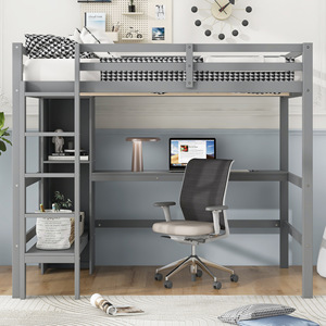 Lit mezzanine gris avec bureau et étagère de rangement pour meubles de chambre - Product Image 1
