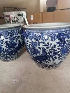 Ensemble de pots de fleurs en céramique Jingdezhen peints à la main en bleu et blanc <span class=keywords><strong>pour</strong></span> le jardin. - Product Image 4