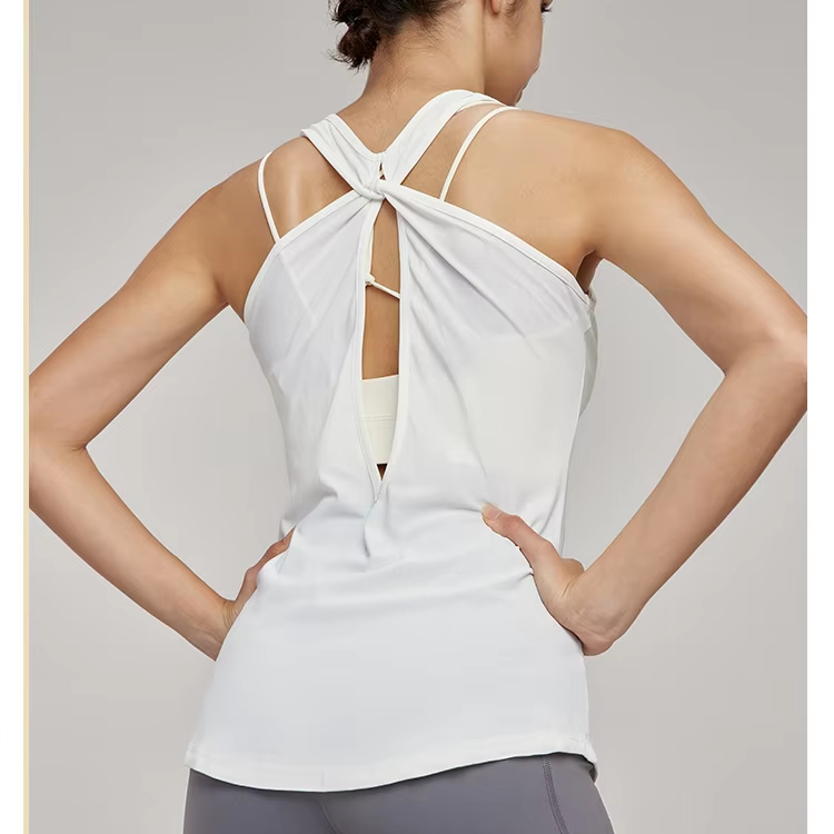 Women's Convertible Strap Notched Neck Solid Asymmetric Active Stretch Elastic Waist Full Sleeve Sports Shirt Yoga Tank Top