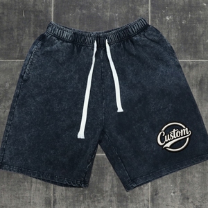 Shorts d'été personnalisés avec logo sérigraphié, effet délavé, 100% coton, cordon de serrage, taille élastique vintage, respirants, pour hommes - Product Image 1