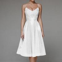 Robe de soirée sexy à volants, robe mi-longue à bretelles pour femmes, robe trapèze à taille haute, robe sans manches brodée, robe trapèze dos nu