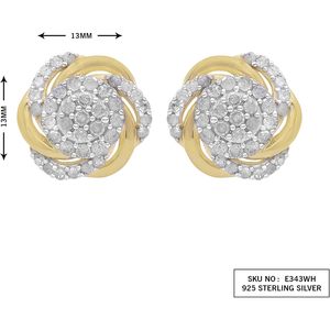 Diamond Cluster Floral <b>Stud</b> Earrings 1.08 Cttw Round Cut Yellow Gold Plated 925 Sterling <b>Silver</b> Women's - Product Image 4