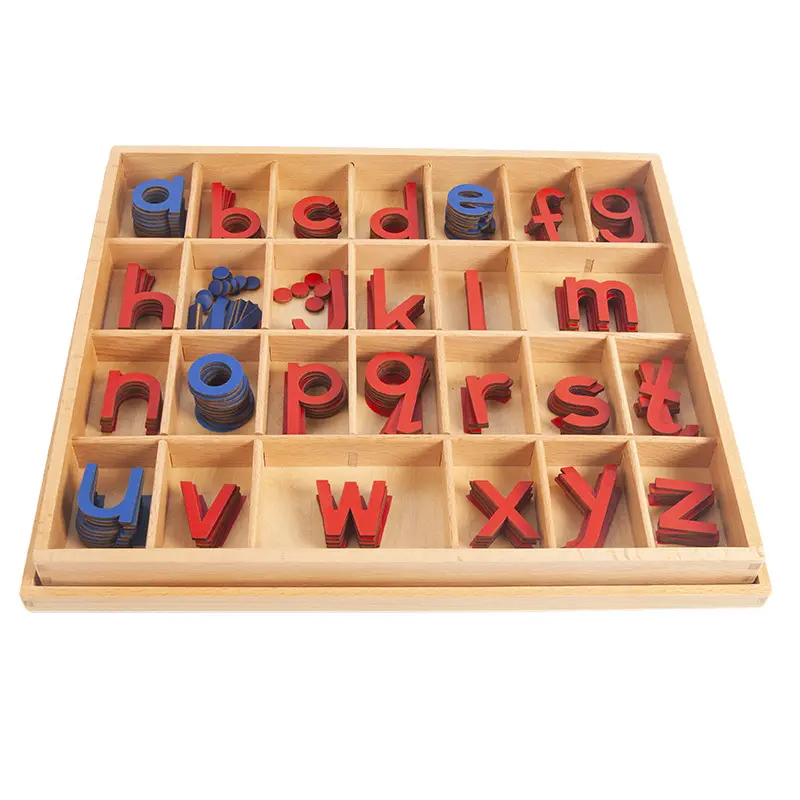 حرف مونتيسوري اليدوية ، مجموعة أحرف أبجدية خشبية مع صندوق خشبي تعليمي
