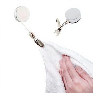 Automatic Retractable Towel rack no punching self-adhesive <b>wall</b> <b>hanging</b> towel holder automatic rebound with strong clip - Product Image 1