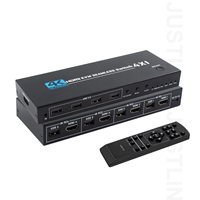 Commutateur KVM HDMI USB 4K Justlink 4x1 sans coupure avec EDID HDCP, bouton de raccourci à distance, souris et clavier USB, Plug & Play, quatre entrées une sortie