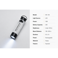 WC-105 Senter LED Mini Isi Ulang dengan Gantungan Kunci, Tahan Air IP20, Jangkauan Sorot 0-200M, 35-100 Lumen, Tekan untuk Menghidupkan, Plastik, untuk Berkemah di Luar Ruangan