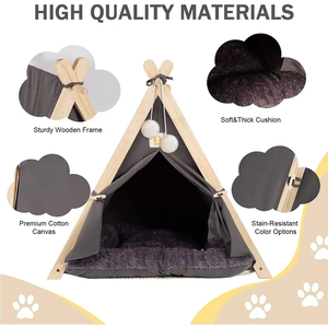 Luxe Duurzame Opvouwbare Pet Tent Tipi Effen Patroon Multi-Color Kussen Houten Frame Indoor Outdoor Hond Kat Huis <span class=keywords><strong>Bed</strong></span> Doos - Product Image 3