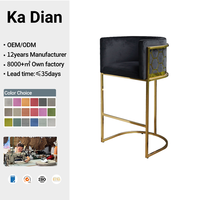 Tabouret de bar minimaliste nordique avec accoudoirs, chaise de bar à dossier haut doré pour la réception à domicile, design moderne, structure en acier inoxydable