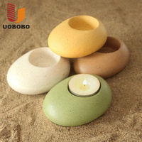 UOBOBO Porte-bougie en porcelaine effet béton, coloris galet vert, orange, blanc, marron, turquoise