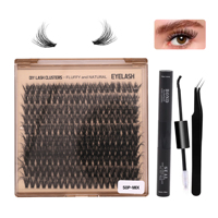 Kits de cils en grappe 20P 30P 40P 50P 100P 200P avec colle, scellant et pince, 200 cils par plateau, cils en éventail en cachemire volumineux et courbés en D
