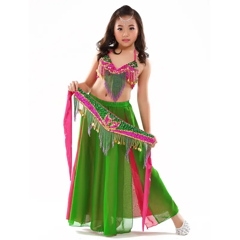 Vestido de prática de dança do ventre para meninas e crianças, roupa de alta qualidade com contas, sutiã em dois tons, conjunto em oferta