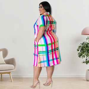 Robes d'automne grande taille de haute qualité 2025 pour femmes, robe chemise décontractée à manches courtes à carreaux imprimés, robe de bureau pour femme avec ceinture - Product Image 3