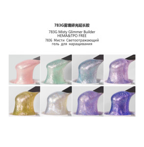 Muestra Gratuita de Fábrica OEM, 8 Colores, Extensión de Uñas UV, Misty <span class=keywords><strong>Glimmer</strong></span> Builder, SIN HEMA ni TPO - Product Image 1
