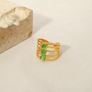 Nouveaux bijoux en acier inoxydable <span class=keywords><strong>or</strong></span> <span class=keywords><strong>18</strong></span> <span class=keywords><strong>carats</strong></span> avec anneau multicouche à large bord Bague oeil de chat vert - Product Image 3