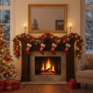 Ghirlanda Natalizia Illuminata 1,8 m con 20 Luci Fatate a Batteria, Palline Rosse e Bacche, Ghirlande e Corone Natalizie - Product Image 3