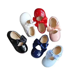 Zapatos de princesas para niñas, calzado suave con lazo, a la moda, para fiesta de cumpleaños, de cuero PU, novedad, fábrica China