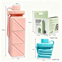 Bouteille de sport pliable personnalisable avec logo, anti-fuite, sans BPA, grande capacité, en silicone avec couvercle en PP, portable pour l'extérieur