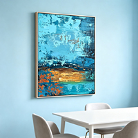 Peinture contemporaine de grande taille en bleu indigo, peinte à la main, art abstrait à l'huile pour la décoration murale d'hôtels haut de gamme