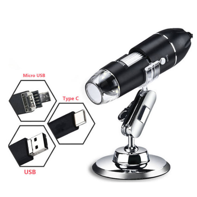 1600X Digital 3 in 1 Micro USB Type C USB Microscope for Android Windows Mac USB Endoscope Camera