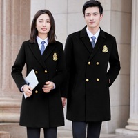 Manteau de travail de réception d'hôtel formel d'affaires d'hiver personnalisé mi-longueur double poitrine unisexe épaisseur ordinaire poches latérales à coutures