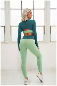 Elegante Activewear <span class=keywords><strong>Mujer</strong></span> Blazer y Pantalones Traje Frente V Cross Leggings Sobre Pechos Manga Larga <span class=keywords><strong>Mujer</strong></span> <span class=keywords><strong>Azul</strong></span> Crop Top Zip Front - Product Image 6