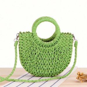 Wholesale National Style Half Round Woven Straw Beach Crossbody Bag with USB Portable for Women - Product Image 4