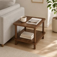 Table basse rectangulaire minimaliste de luxe léger à double plateau en MDF et pieds en bois massif, petite table d'appoint de canapé ou de chevet