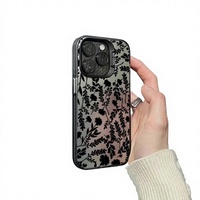 Coque de téléphone portable de luxe en TPU PC, étanche et antichoc, avec impression florale noire et argent électroplaqué, pour 8 Xr Xs 11 12