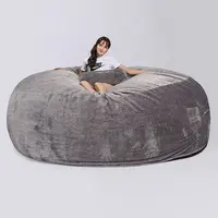 Espuma de SAC de sherpa luz gray oversize 9ft 7ft 6ft falso redondo de la gran bolsa de frijol silla sofá cama