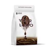 Sachets de café personnalisés avec logo imprimé, fond plat, finition mate, argent, solutions d'emballage en PP monofilament avec fermeture éclair pour café en sachet.