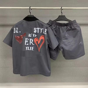 Streetwear da <span class=keywords><strong>uomo</strong></span> pantaloni corti con Zip oversize due pezzi con stampa personalizzata <span class=keywords><strong>pantaloncini</strong></span> larghi <span class=keywords><strong>e</strong></span> camicia da <span class=keywords><strong>uomo</strong></span> - Product Image 2