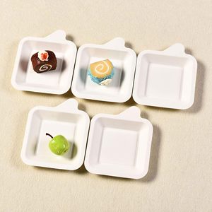 4.5 Inch White <strong>Small</strong> <strong>Paper</strong> Cake <strong>Plate</strong> Reusable Biodegradable Eco-Friendly Square Sugarcane Bagasse <strong>Plate</strong> for Snack Party - Product Image 1