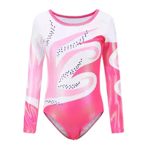 Atacado nova chegada de alta qualidade crianças meninas, strass rosa azul roxo manga comprida leotards ginástica