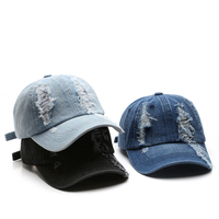 Vente chaude conception en détresse lavage Denim matériel papa casquette non structurée 6 panneaux casquette de sport