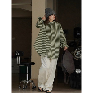 Nuova <span class=keywords><strong>camicia</strong></span> a righe senza colletto minimalista in <span class=keywords><strong>stile</strong></span> <span class=keywords><strong>giapponese</strong></span> primaverile, comoda camicetta snellente da donna - Product Image 4