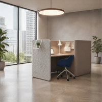Cabine de bureau à plan ouvert avec structure en acier carbone, bureau double face en panneaux de particules et recharge sans fil