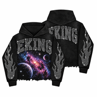 Produsen Pakaian Streetwear, Desain Grafis DTG Custom Distressed, Hoodie Berhias Rhinestone, Pullover Felpa Con Cappuccio