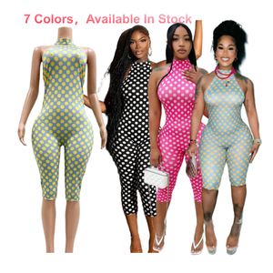 Mono elástico ajustado de una pieza con estampado de lunares, cuello simulado y espalda descubierta, sexy, para fiesta casual, venta al por mayor - Product Image 1