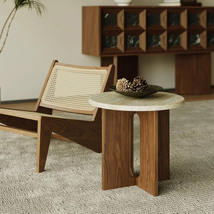 Mesa de centro pequeña para sala de estar, sofá de travertino de madera maciza, mesa auxiliar, esquina, Wabi SABI, balcón, mesa redonda pequeña - Product Image 2