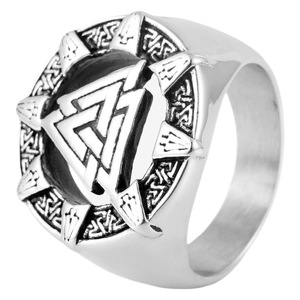 Anillo triangular vikingo de acero inoxidable yunnique, diseño geométrico Punk para hombre, joyería de regalo, Color plateado - Product Image 5