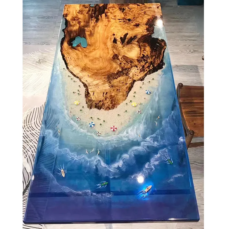אגוז ייחודי עיצוב עץ נהר שולחנות אפוקסי ברור כחול נהר עץ שרף שולחן למעלה עבור בית ריהוט
