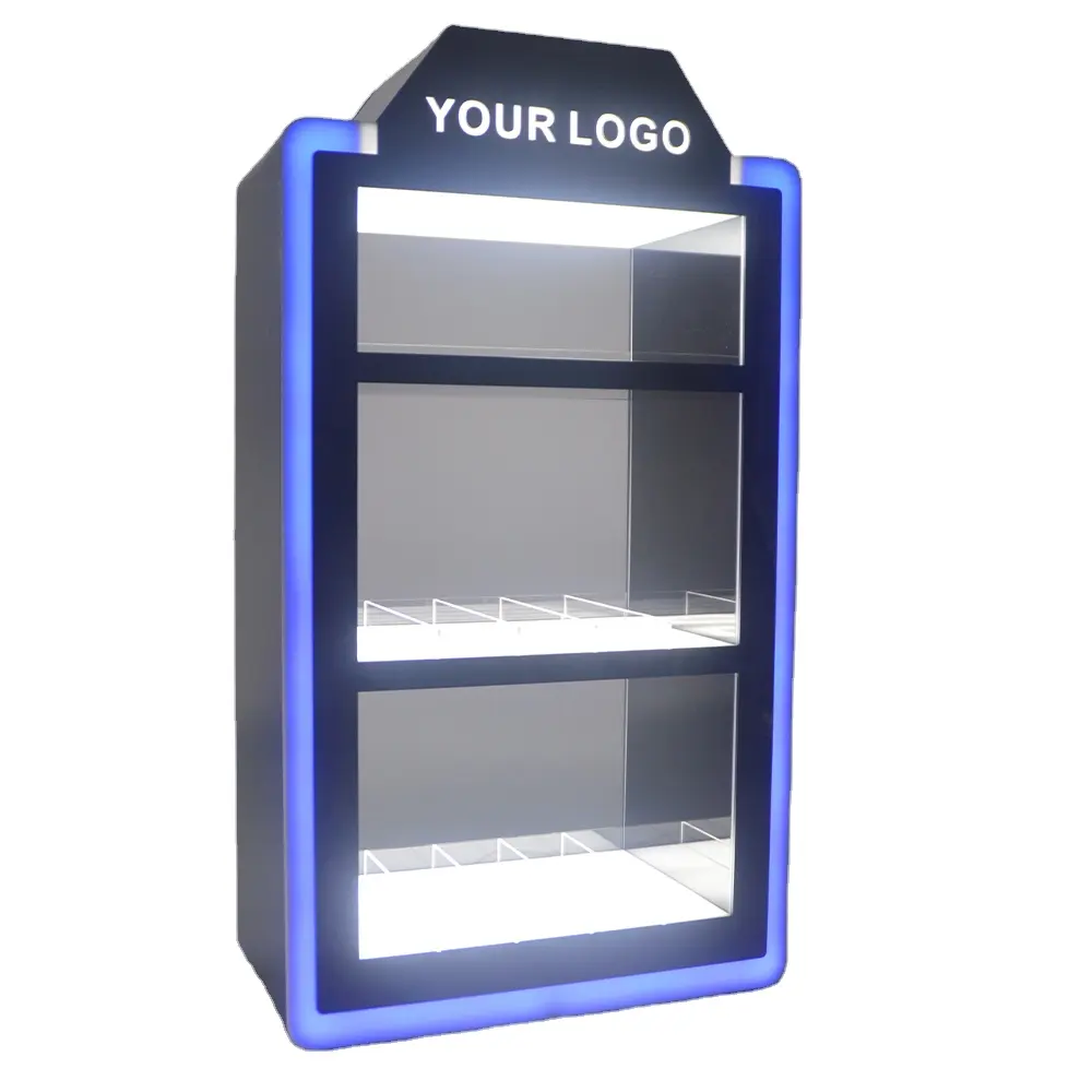 Custom LED Acrylic Plexiglass Smoke Shop Decoration Accessories Counter Tabletop Tobacco Cigarette Display Stand Case Cabinet