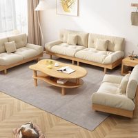 Table basse nordique en bois massif au design unique, coins arrondis, forme nuage, élégante, avec rangement pour salons, maisons d'hôtes et petits espaces