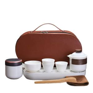 White Porcelain Ceramic Tea <b>Set</b> Portable Travel Cup With Case For Outdoor Use Business <b>Gift</b> - Product Image 4